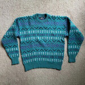 Lake Harmony Rowing Club Sweater Mens Large Vtg Wool Crewneck Fair Isle Pullover
